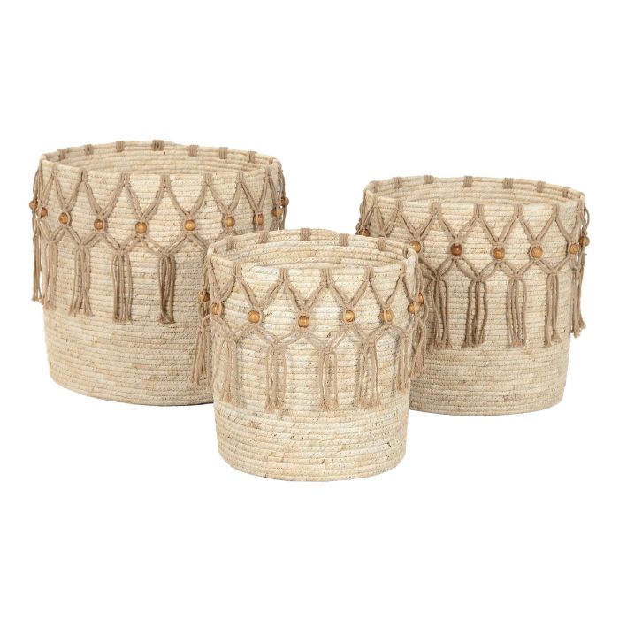 Cesta Boho DKD Home Decor Natural Blanco 38 x 35 x 38 cm Set de 3 (2 Unidades) 3