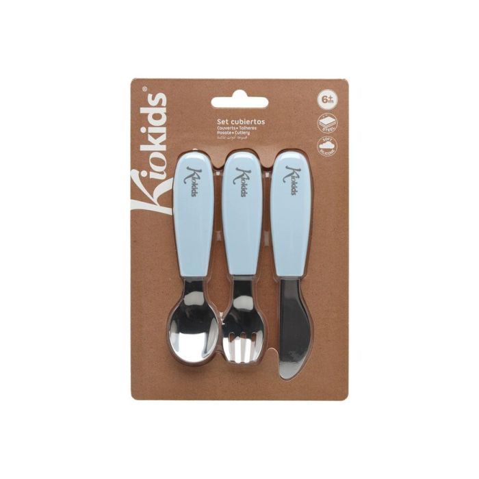 Kiokids Cubiertos Infantiles Acero Inoxidable Silicona Azul para Bebés +6 Meses, Mangos Antideslizantes, Apto Lavavajillas 3 Kiokids Cubiertos Infantiles Acero Inoxidable Silicona Azul para Bebés +6 Meses, Mangos Antideslizantes, Apto Lavavajillas 3