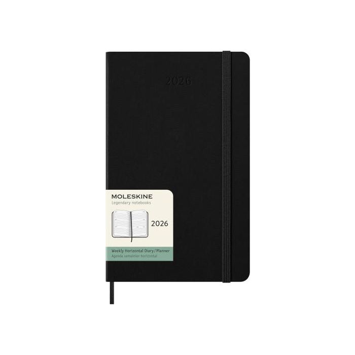 Moleskine DHB12WH3Y26 Agenda 2026 Semanal Horizontal, 12 Meses, Tapa Dura, L (13x21 cm), Negra con Goma Elástica