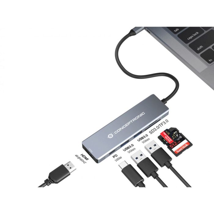 Hub USB Conceptronic 110520207101 Gris 100 W 1