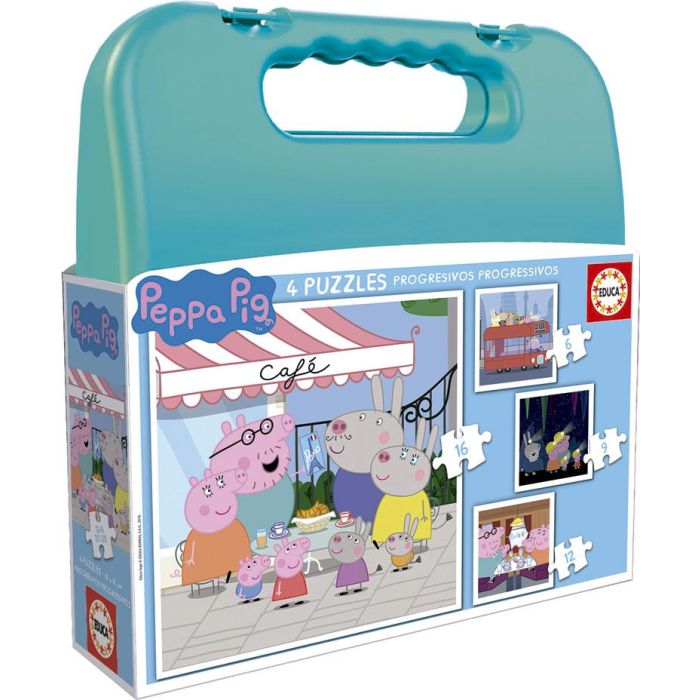 Educa 18112 Puzzles Progresivos Peppa Pig Maleta 4 Puzzles Infantiles 6, 9, 12, 16 Piezas Dificultad Creciente +3 Años