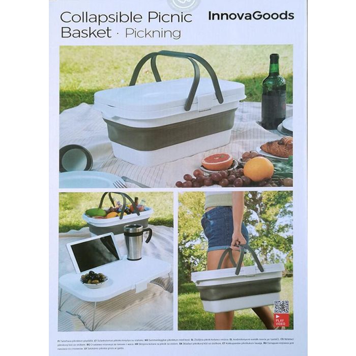 Cesta de Picnic Plegable con Tapa-Mesa Pickning InnovaGoods 13 Cesta de Picnic Plegable con Tapa-Mesa Pickning InnovaGoods 13