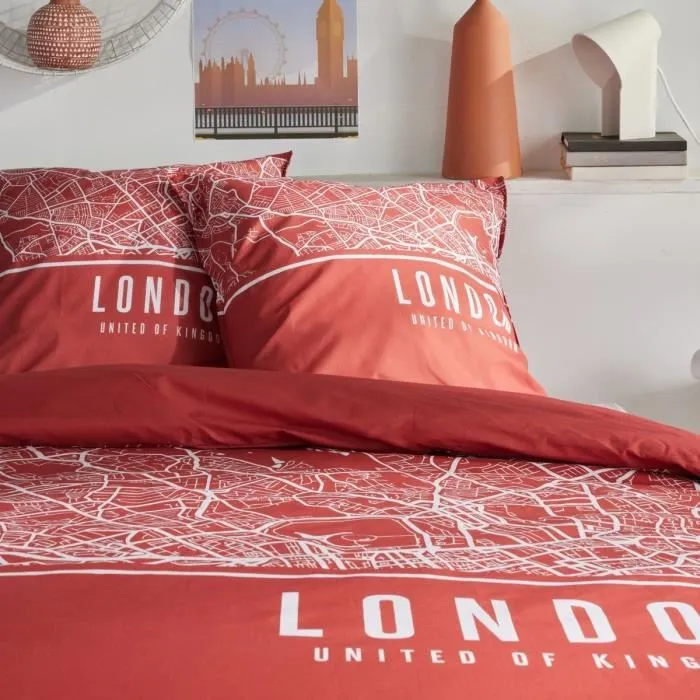 Today TOD3574641268626 Juego de Cama para 2 Personas 240x220 cm Algodón Estampado Londres Rojo 2