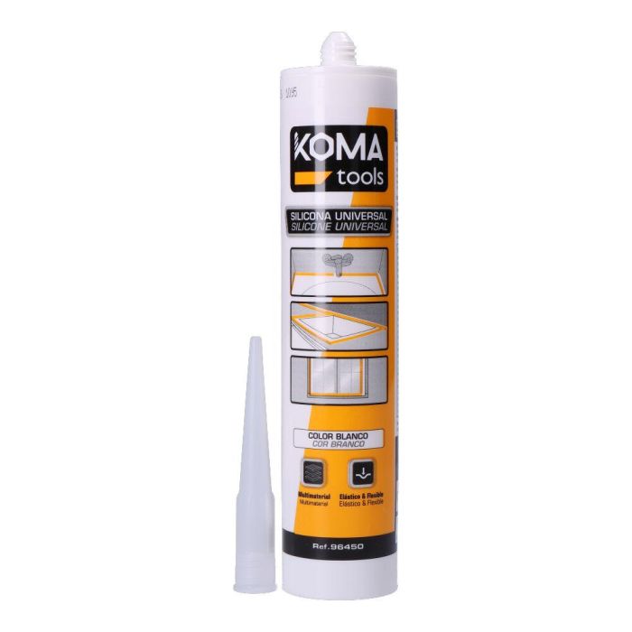 Koma Tools Silicona Universal Ácida Antimoho Blanca 280 ml. Sellador Fungicida Multimateriales para Azulejos, Vidrio, Metal, Cerámica, Madera, Aluminio 0 Koma Tools Silicona Universal Ácida Antimoho Blanca 280 ml. Sellador Fungicida Multimateriales para Azulejos, Vidrio, Metal, Cerámica, Madera, Aluminio 0