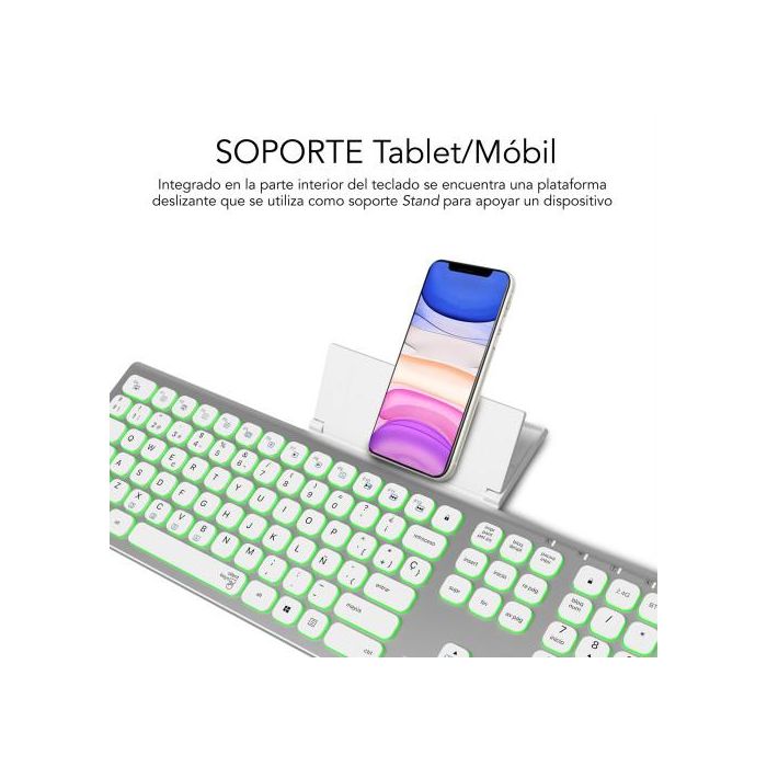 Subblim SUBKB-3MIE300 Teclado Inalámbrico Master Plata y Blanco Dual Bluetooth 5.2 y 2.4G Retroiluminado Multidispositivo 3 Numérico Español Recargable USB-C 6 Subblim SUBKB-3MIE300 Teclado Inalámbrico Master Plata y Blanco Dual Bluetooth 5.2 y 2.4G Retroiluminado Multidispositivo 3 Numérico Español Recargable USB-C 6