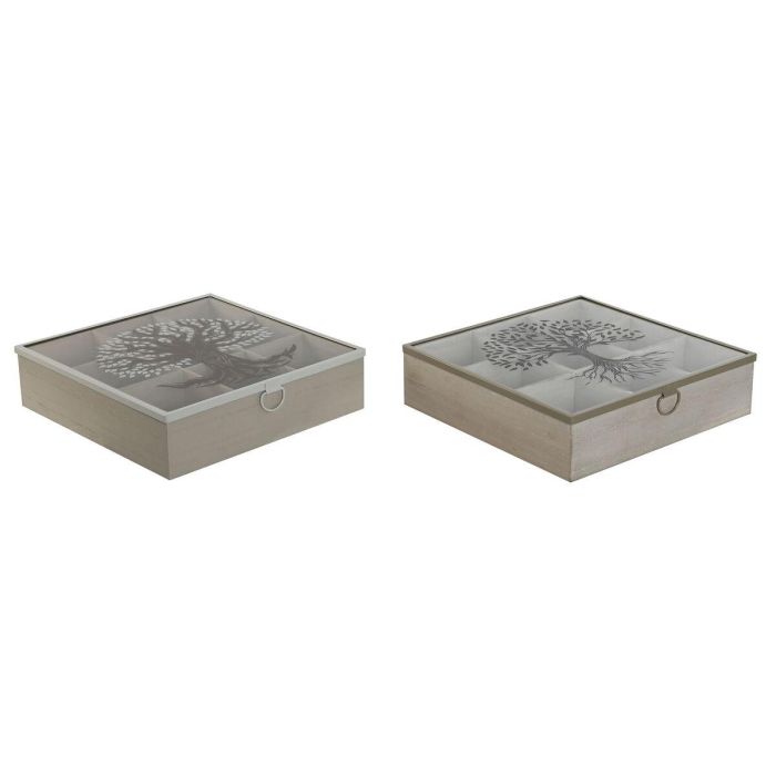 Caja para Infusiones Home ESPRIT Marrón Beige Metal Cristal Madera MDF 24 x 24 x 6,5 cm (2 Unidades) 0 Caja para Infusiones Home ESPRIT Marrón Beige Metal Cristal Madera MDF 24 x 24 x 6,5 cm (2 Unidades) 0