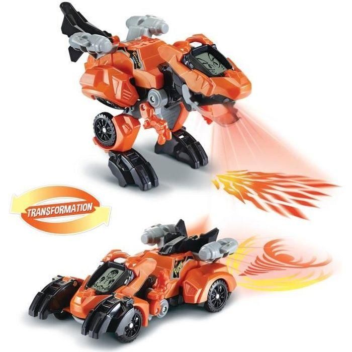 VTECH Switch & Go Dinos Fire - Furex, el Súper T-Rex transformable en auto de carreras con pantalla LCD y más de 30 frases.