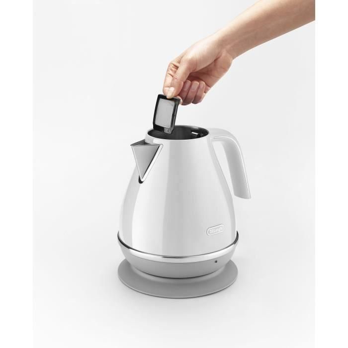 Delonghi DEL8004399773738 Hervidor Icona Capitals 1,7 L Acero Inoxidable Blanco con Fondo Giratorio 360° y Filtro Antical 2