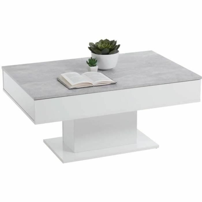 FMD 4029494116864 Mesa de centro bicolor con tapa corrediza gris hormigón y blanco brillante L100 x H46,1 x D65 cm Fabricada en Alemania