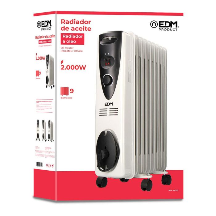 Edm Radiador de aceite 2000W 9 elementos con termostato y protección contra sobrecalentamiento 1
