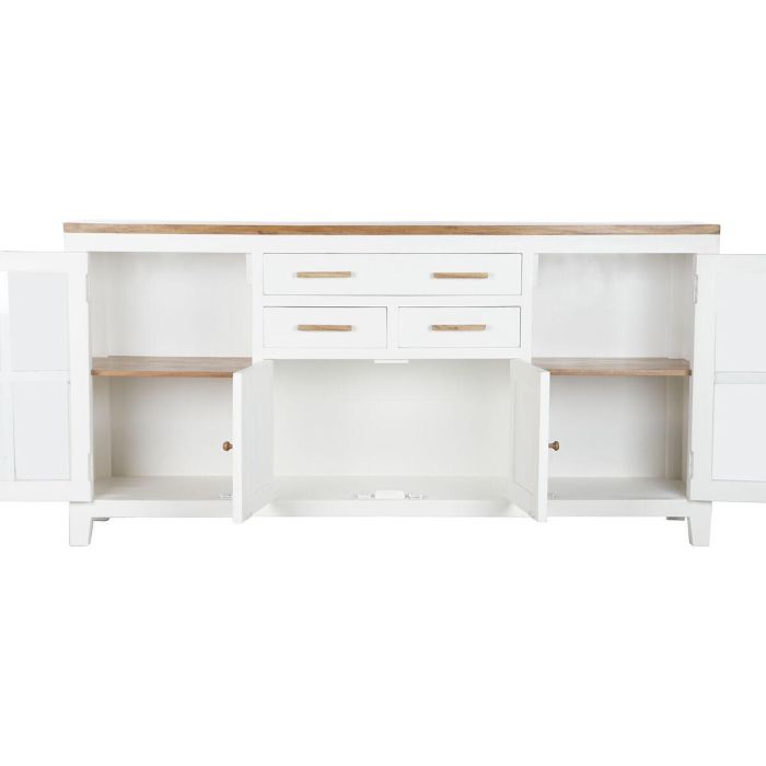 DKD Home Decor Buffet Urban Colección Daniela 3 Cajones 2 Puertas 2 Estanterías Madera Mango Acacia Cristal Blanco Marrón 180x45x90 cm 7