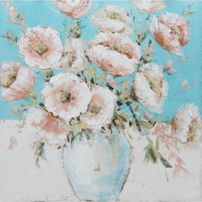 DKD Home Decor Cuadro Shabby Chic Pintado a Mano de Lienzo y Pino con Diseño Florero Multicolor 99.5x99.5 cm - Set de 2 Unidades 1 DKD Home Decor Cuadro Shabby Chic Pintado a Mano de Lienzo y Pino con Diseño Florero Multicolor 99.5x99.5 cm - Set de 2 Unidades 1