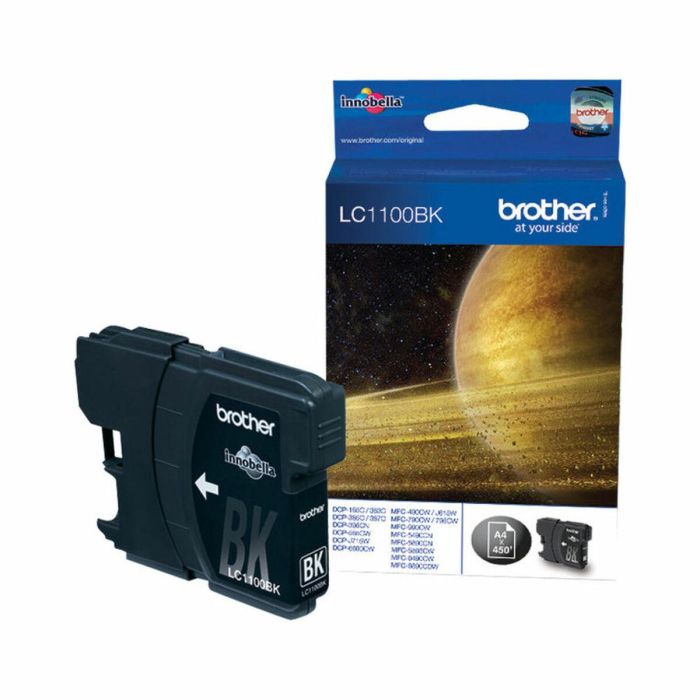 Brother LC1100BK Cartucho de tinta negra, 450 páginas. Compatible con Brother DCP-385C, J715W, MFC-490C, J615W.