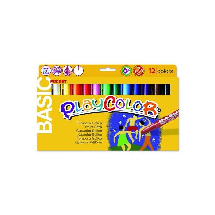 Instant Témpera sólida en barra Playcolor Pocket escolar, 12 colores surtidos