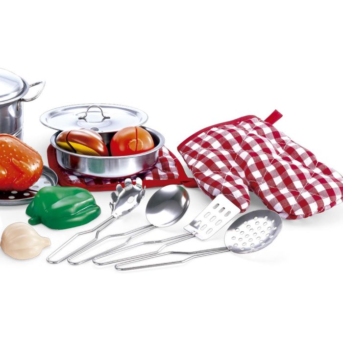 Tachan Bx011 Set Menaje Cocina Juguete 23 Piezas Imitación Acero Inoxidable Sartenes Cazuelas Alimentos +3 Años 2