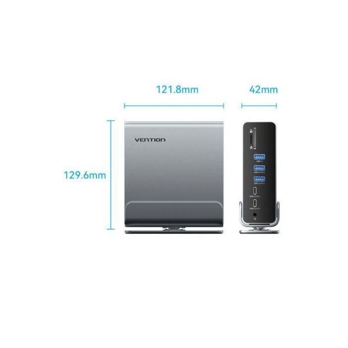 Vention TPUH0 Estación de Acoplamiento USB-C 15 en 1 con 2xHDMI 4K, DisplayPort, Gigabit Ethernet RJ45, Lector SD/TF y 100W PD Gris 4