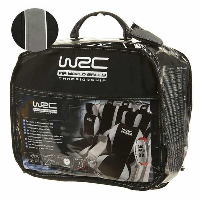 WRC Fundas Asientos Coche Rallye Cover Set Terciopelo Negro Malla Plateada Compatible Airbag Lateral 7