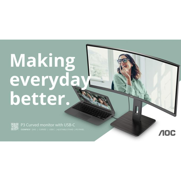 AOC CU34P3CV Monitor Curvo VA 34" (86cm) Ultrawide 21:9 HDMI+DP+USB-C 5