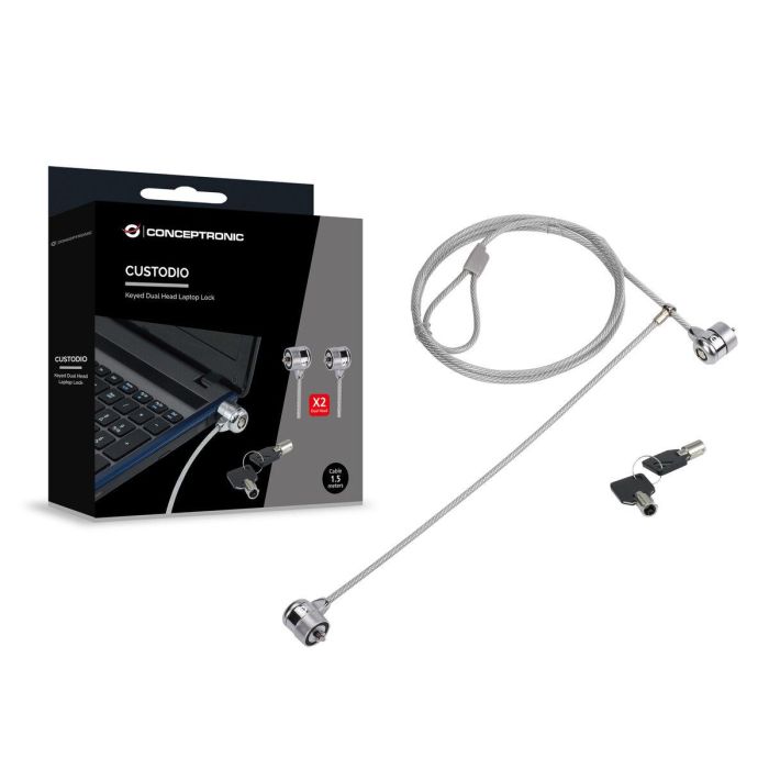Conceptronic Cable de Seguridad para Portátiles 1.5M Doble Cabezal 1