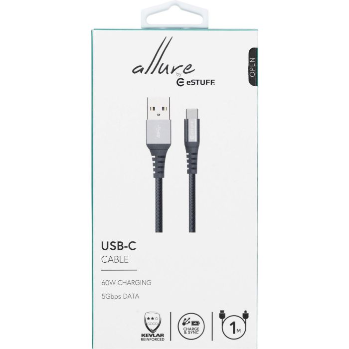 eSTUFF Cable USB-C a USB-A 1m Gris Nylon Trenzado Premium 1