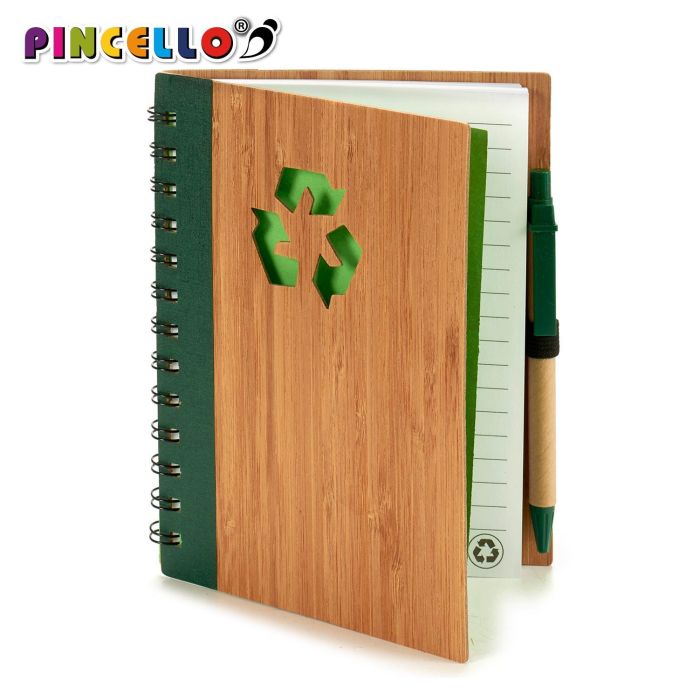 Pincello Libreta Bambú Reciclado y Bolígrafo 18x14 cm Surtidos (Set de 24)