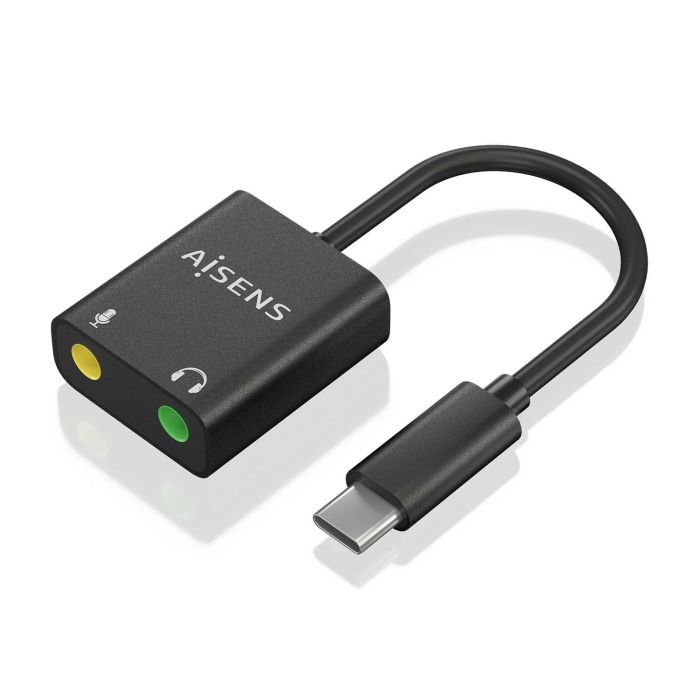 Aisens Conversor USB-C a Jack 3.5 Audio 48Khz, USB-C-M-2Xjack-3.5-H, Negro
