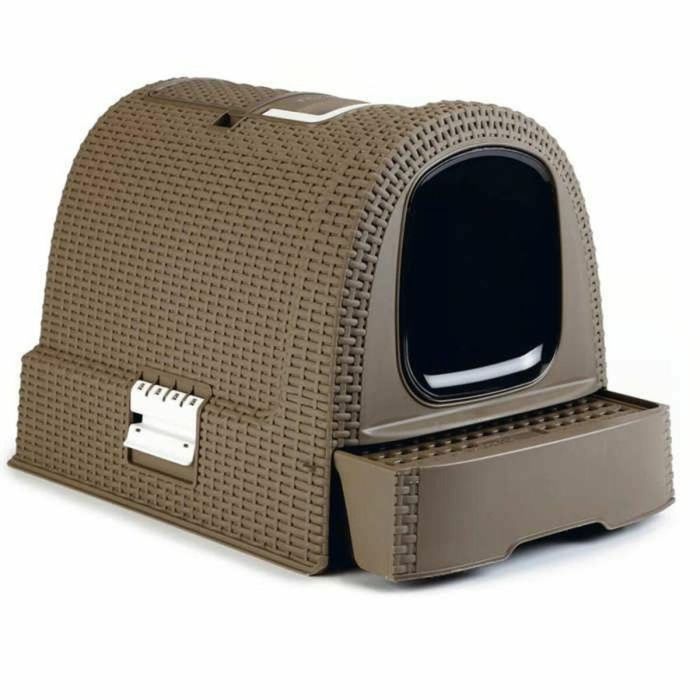 Curver Inodoro para Gatos con Sistema de Cajones, Filtro de Olores, Asa Transporte, Compartimento Accesorios y Fácil Limpieza - Moca 4