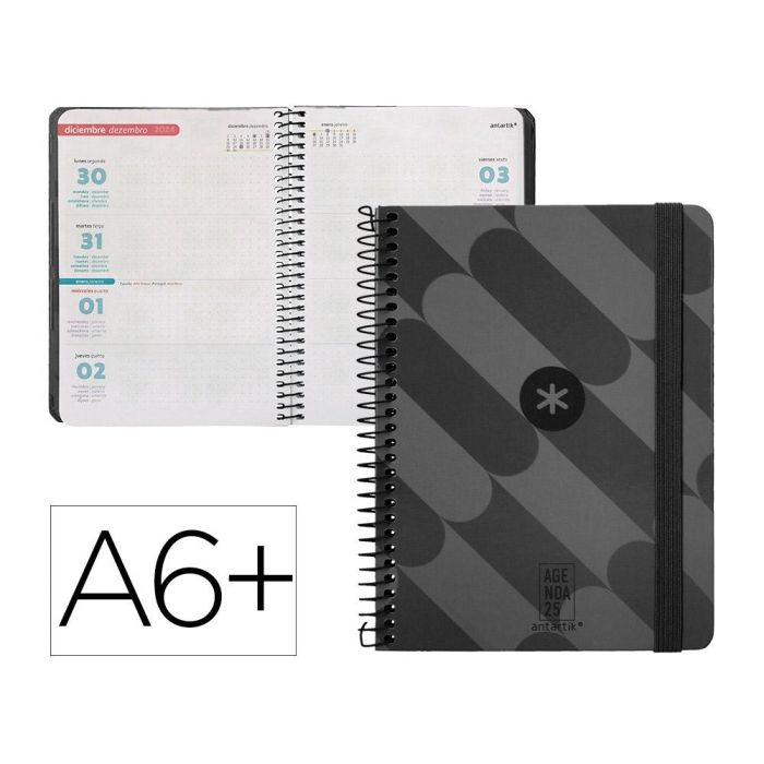 Agenda Espiral Antartik Pattern A6+ 2025 Semana Vista Color Negro Papel 80 gr