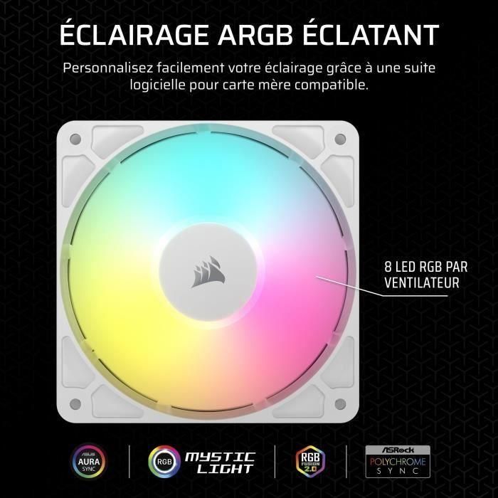 Pack de 3 ventiladores ARGB de 120 mm - CORSAIR - RS120 - Blanco 2 Pack de 3 ventiladores ARGB de 120 mm - CORSAIR - RS120 - Blanco 2