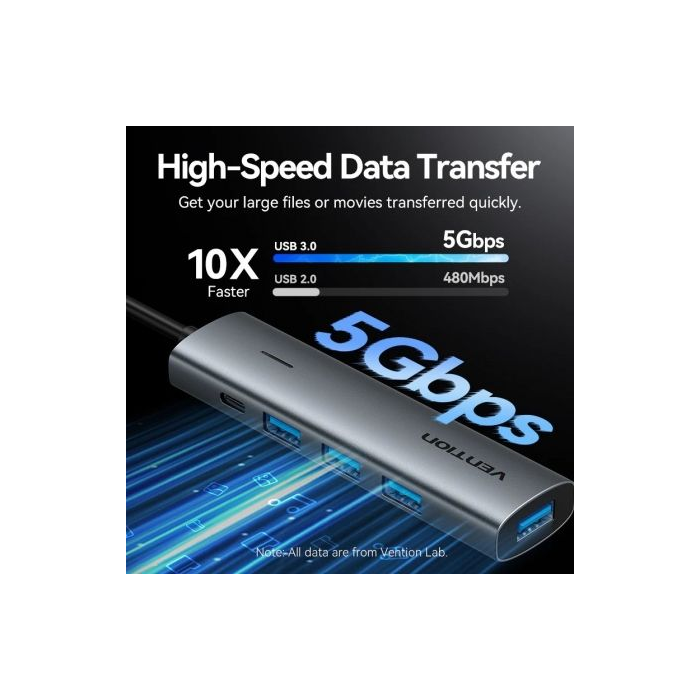 Hub USB Tipo-C 3.0 Vention TGZHB/ 3xUSB/ 1xUSB Tipo-C PD/ Gris 1