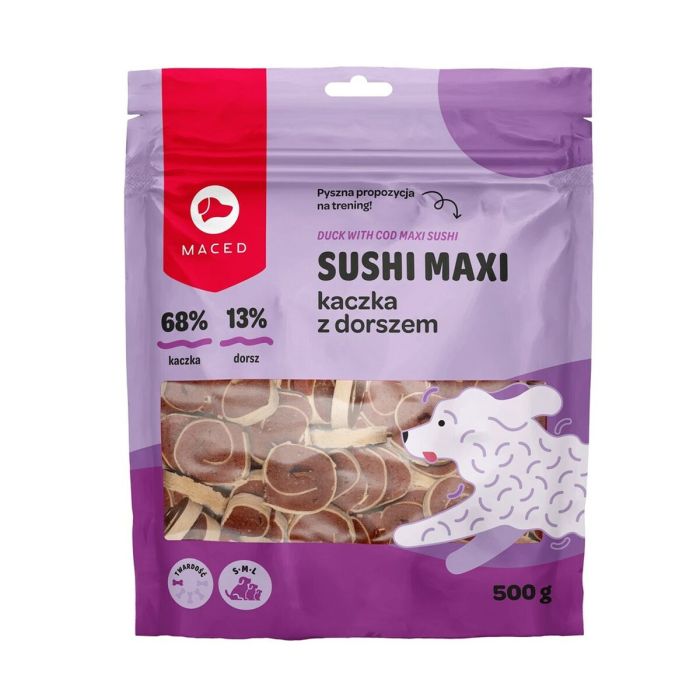 Snack para Perros Maced Duck with cod Maxi sushi Pato 500 g Snack para Perros Maced Duck with cod Maxi sushi Pato 500 g