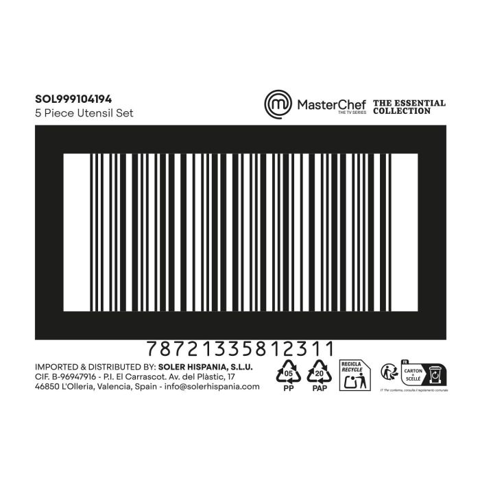 Inde Set 5 Utensilios Cocina 10.4 cm Ancho x 11.6 cm Alto x 31.3 cm Largo (24 Cajas) 1 Inde Set 5 Utensilios Cocina 10.4 cm Ancho x 11.6 cm Alto x 31.3 cm Largo (24 Cajas) 1
