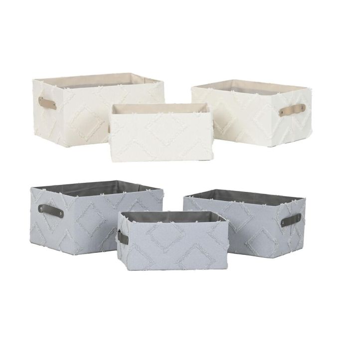 Cesta Basicos DKD Home Decor Gris Crema 25 x 18 x 35 cm Set de 3 (2 Unidades) 1