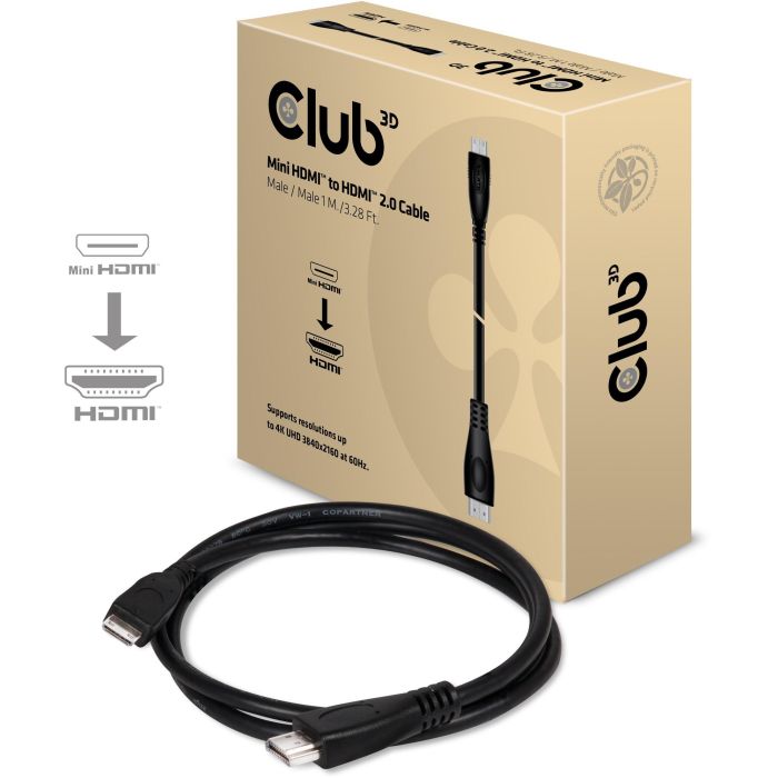 Club3D Cable Mini-HDMI a HDMI 2.0 1m 4K@60Hz Macho/Macho HDR para PC, TV y monitores. Cable de alta velocidad 1 Club3D Cable Mini-HDMI a HDMI 2.0 1m 4K@60Hz Macho/Macho HDR para PC, TV y monitores. Cable de alta velocidad 1