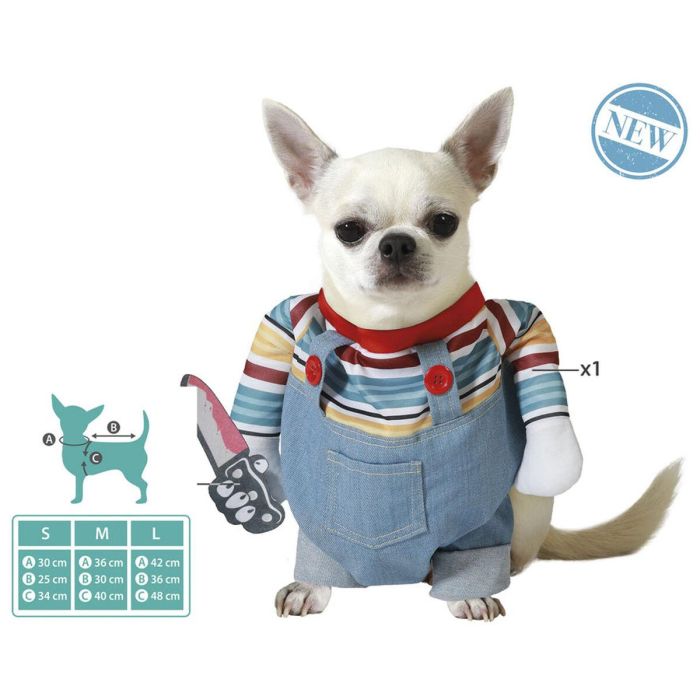 Disfraz de Halloween para Mascota, Diseño Muñeco, Multicolor con Mono, Talla S