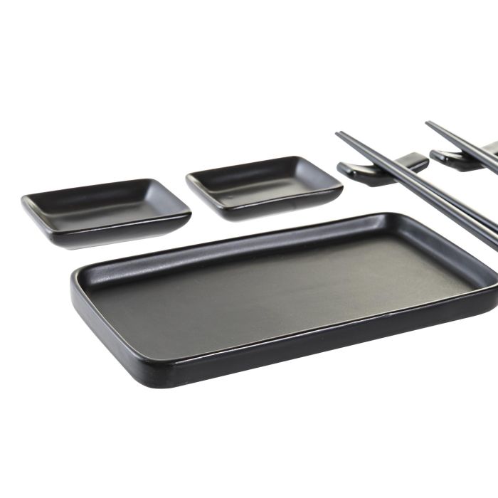 DKD Home Decor Set de Sushi Oriental Negro 7 Piezas. Vajilla de Gres y Bambú Apta para Microondas y Lavavajillas 1