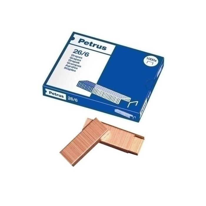 Petrus Grapas 26-6 Caja de 1000 Ud Cobreadas para hasta 30 hojas, patilla 6 mm