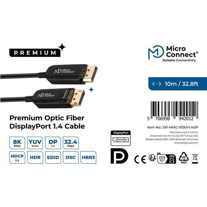 MicroConnect Cable DisplayPort 1.4 de fibra óptica premium 10m, ligero y flexible para instalaciones 2 MicroConnect Cable DisplayPort 1.4 de fibra óptica premium 10m, ligero y flexible para instalaciones 2