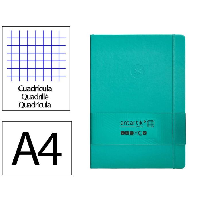 Cuaderno Con Gomilla Antartik Notes Tapa Dura A4 Hojas Cuadricula Turquesa 100 Hojas 80 gr Fsc