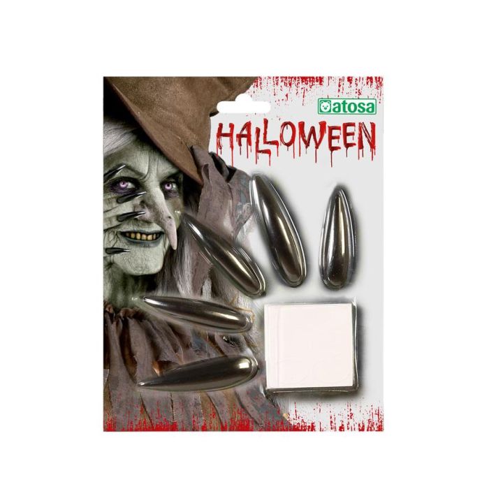 Kit Uñas Negras De Bruja Halloween Accesorio Color Negro Para Disfraces De Hechicera
