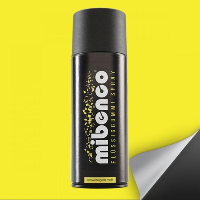 Mibenco MIB71421016 Spray Goma Líquida 400 mL Amarillo Azufre Mate - Resistente Agua, UV y Abrasión, Elástico, Fácil Quitar Mibenco MIB71421016 Spray Goma Líquida 400 mL Amarillo Azufre Mate - Resistente Agua, UV y Abrasión, Elástico, Fácil Quitar