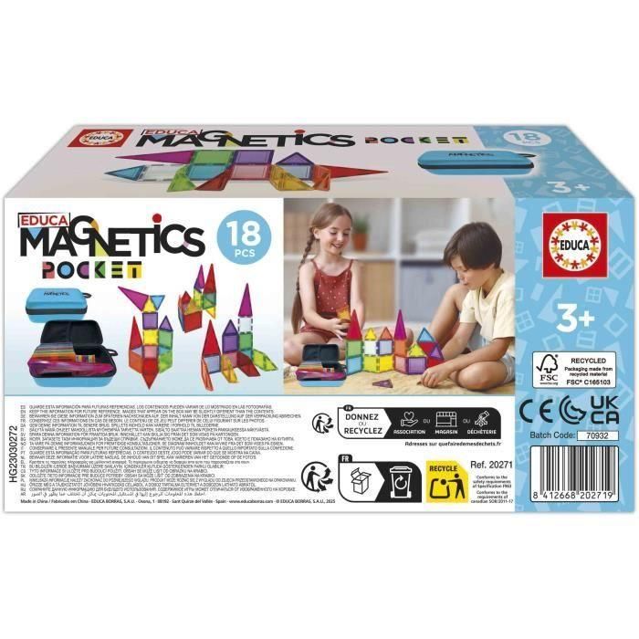 EDUCA EDU8412668202719 Estuche Magnético Juego de Construcción 18 Bloques Magnéticos, 2 Animales, 8 Cartas – 3+ Años 4