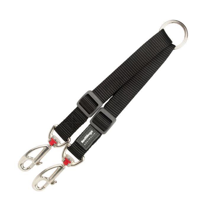 Red Dingo Acople para Dos Perros Negro Nylon Resistente Ajustable, Mosquetones Red Dingo Súper Fuertes 15mm x 20-26.5cm