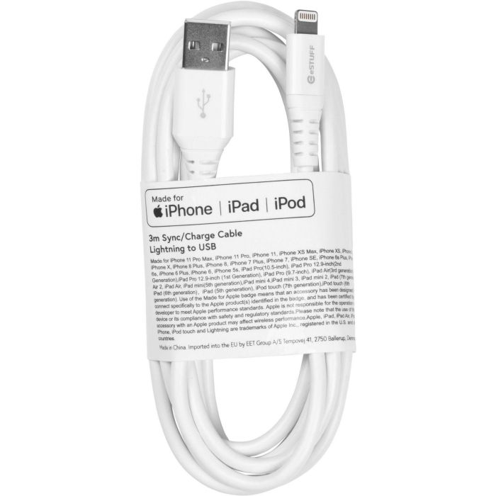 eSTUFF Lightning Cable MFI 3m White 2 eSTUFF Lightning Cable MFI 3m White 2