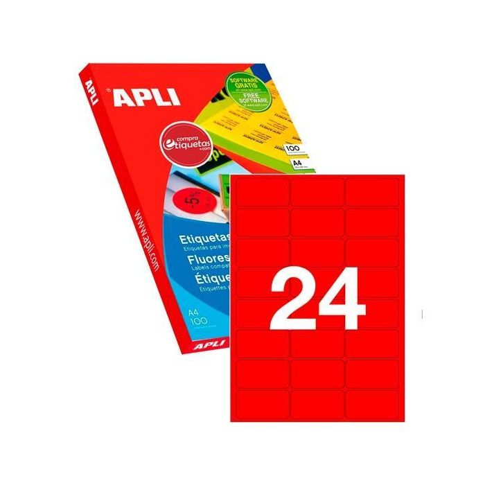 Apli Etiquetas Adhesivas 64x33,9 mm Láser C-Romos 24 X 100H Rojo Fluorescente Apli Etiquetas Adhesivas 64x33,9 mm Láser C-Romos 24 X 100H Rojo Fluorescente