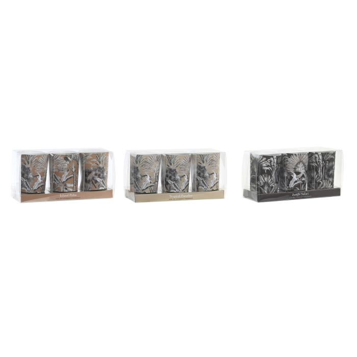 DKD Home Decor Vela Tropical Set de 3 Velas de Cera Beige, Negro y Marrón Surtidas 5x5x6 cm 45 gr
