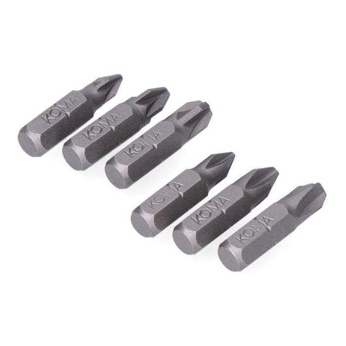 Koma Tools Juego de 6 puntas PH 1-2-3 y PZ 1-2-3 x 25mm - Puntas atornillar hexagonal Brico series 1