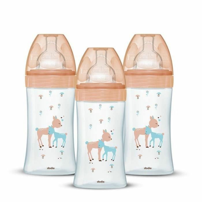 Dodie DOD3700763510989 Conjunto 3 Biberones Sensation+ Anticólico Cristal 270ml 0-6 meses con pacificador plano