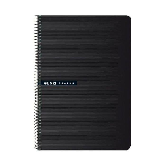 Enri Cuaderno Espiral Tapa Dura 100 Hojas Folio 70gr Cuadrícula 4x4 Negro (Pack de 5 Unidades) (5 Unidades)