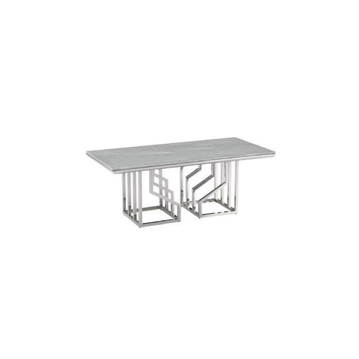 DKD Home Decor Mesa de Centro Moderna de Acero y Cristal Blanco Plateado para Salón | Medidas: Ancho 120 x Largo 60 x Alto 40 cm